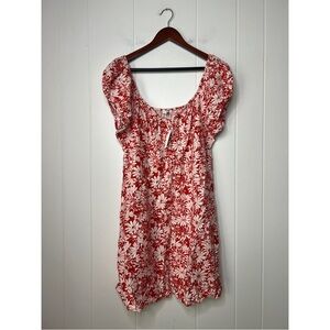 NWT Madewell Red Floral Linen Blend Mini Dress Size 16